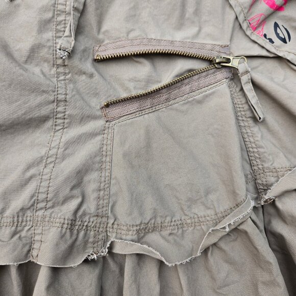 Y2K Cargo Skirt Size S Khaki Green Midi Below Knee Harajuku Grunge Fairy Cotton - Picture 4 of 8